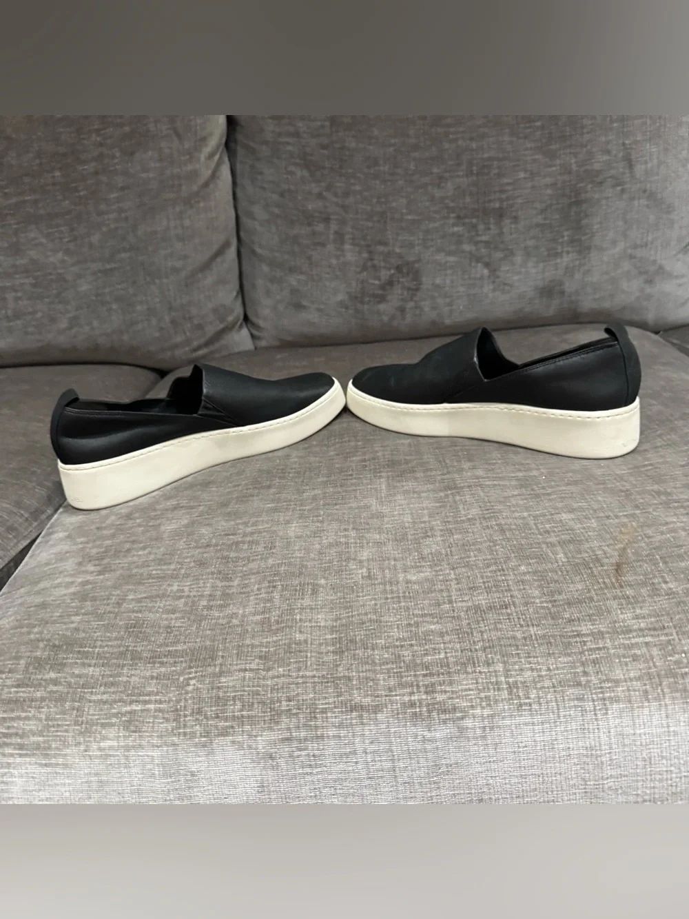 Vince Warren black leather platform slip-on sneakers, size 9